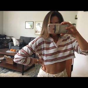 Missguided cropped striped polo long sleeve tee